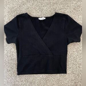 Black Cropped Criss Crossed Tee